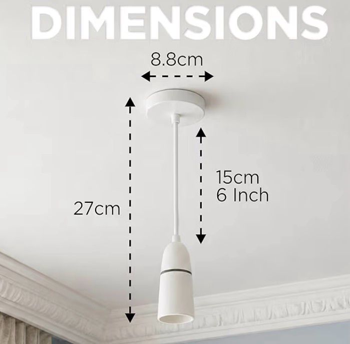 Ceiling Pendant Light Fitting 6 Inch White Bayonet B22 Pendant for Ceiling Pre Wired with Cord Grip Indoor Lighting Fixture