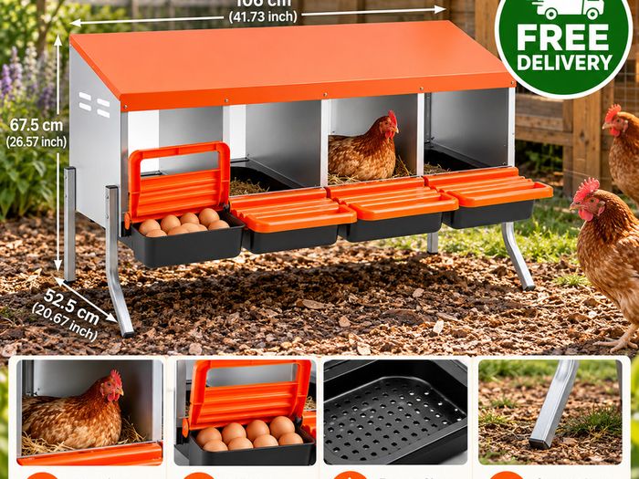 4 Compartment Chicken Nesting Box with Support Legs Roll Away Egg Collection