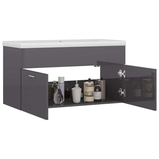 Sink Cabinet with Built-in Basin High Gloss Grey Chipboard