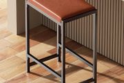 Bar Stools, Bar Chairs, Counter Height Kitchen Counter Stools with Footrests, Synthetic Leather Mid-Century Modern, 25-Inch Tall, for Kitchen, Dining Room, Counter, Cafe
