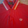 Fred Perry Maroon Polo Shirt White Light Blue Twin Tip Made in UK XL Image 2