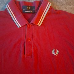 Fred Perry Maroon Polo Shirt White Light Blue Twin Tip Made in UK XL