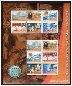 2000 Ireland Celebrating the Millennium Series 5 World Events Commemorative Stamp Sheet Mint Never Hinged (MNH)