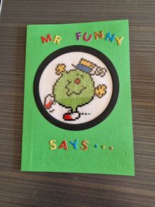 Homemade x-stitch cards:- Mr Men:- Mr Funny