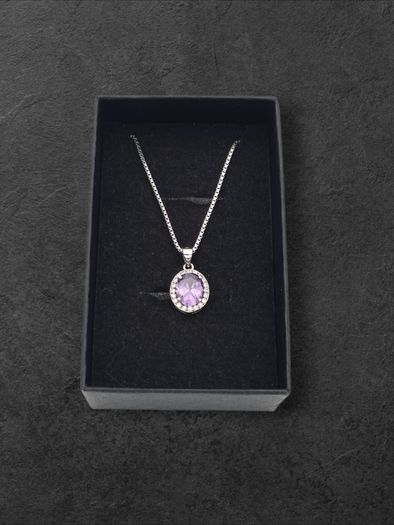 925 Silver Cubic Zirconia Halo Amethyst Necklace