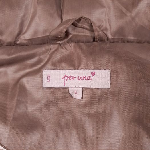 Per Una Bronze Beige Brown Metallic Quilted Puffer Vest Zip-Up Bodywarmer Gilet Size S