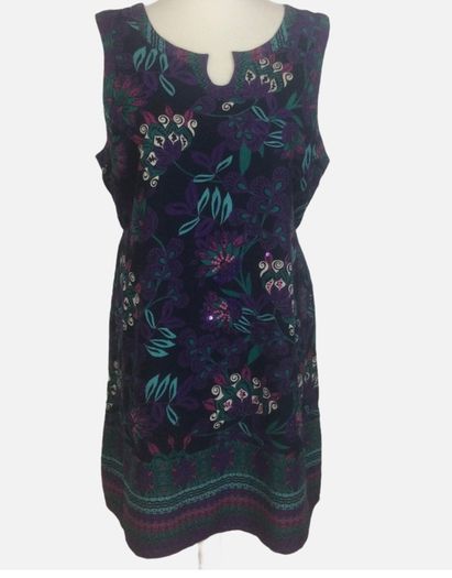 Debenhams Navy Purple Floral Cotton Sleeveless Midi Length Shift Dress Uk 20 Including Post