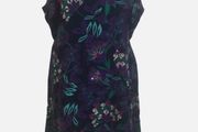 Debenhams Navy Purple Floral Cotton Sleeveless Midi Length Shift Dress Uk 20 Including Post