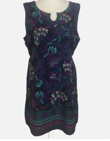 Debenhams Navy Purple Floral Cotton Sleeveless Midi Length Shift Dress Uk 20 Including Post