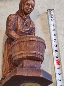Vintage French Hand Wood Carving Figurine Of A Lady Hand Washing Cloth