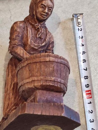 Vintage French Hand Wood Carving Figurine Of A Lady Hand Washing Cloth