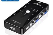 Switch Box Adapter, One-Button Swapping, 4 VGA Cables not Included, Ideal for PCs, Keyboard, Mouse, Scanner, Printer