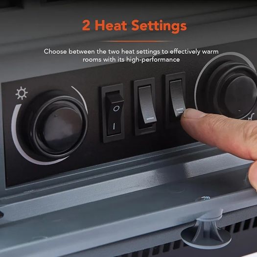 WL46018G Stirling Portable Electric Fire Stove Heater with Realistic LED Flame Effect, Adjustable Thermostat, Overheat Protection, 2000W, Grey