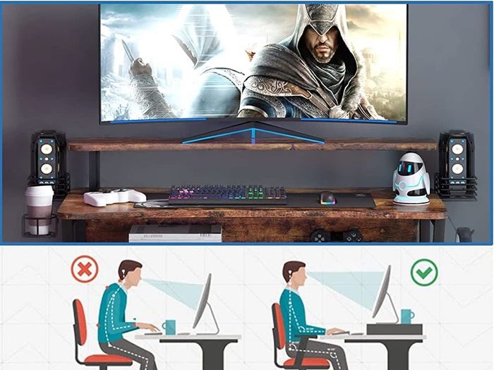 Gaming Desk, Computer Desk with Large Monitor Stand and Open Shelf, PC Laptop Gamer Table Workstation with Cup Holder, Headphone Hook, 2 Speaker Stand for Home Office MULTIPLE COLOURS AVAILABLE (FREE POSTAGE)