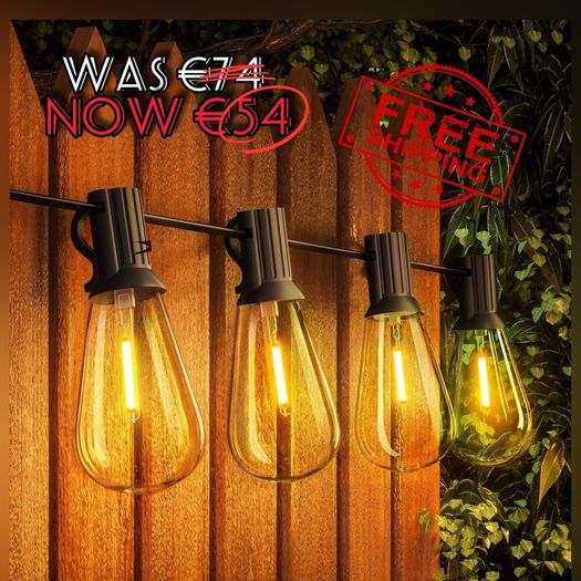 NEW SALE | Outdoor String Lights Mains Powered 60FT, Festoon Light Waterproof with 30+1 LED Plastic Bulbs, ST38 Hanging Lighting for Outside Patio Cafe Indoor Party 2700K Warm