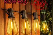 NEW SALE | Outdoor String Lights Mains Powered 60FT, Festoon Light Waterproof with 30+1 LED Plastic Bulbs, ST38 Hanging Lighting for Outside Patio Cafe Indoor Party 2700K Warm