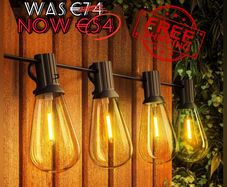 NEW SALE | Outdoor String Lights Mains Powered 60FT, Festoon Light Waterproof with 30+1 LED Plastic Bulbs, ST38 Hanging Lighting for Outside Patio Cafe Indoor Party 2700K Warm