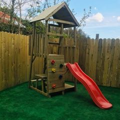 Wooden climbing frame & slide