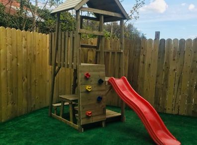 Wooden climbing frame & slide