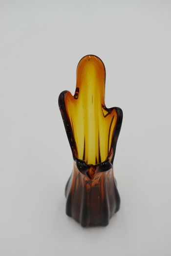 Swung Vase 5 Fingers Amber Brown - Pressed Glass