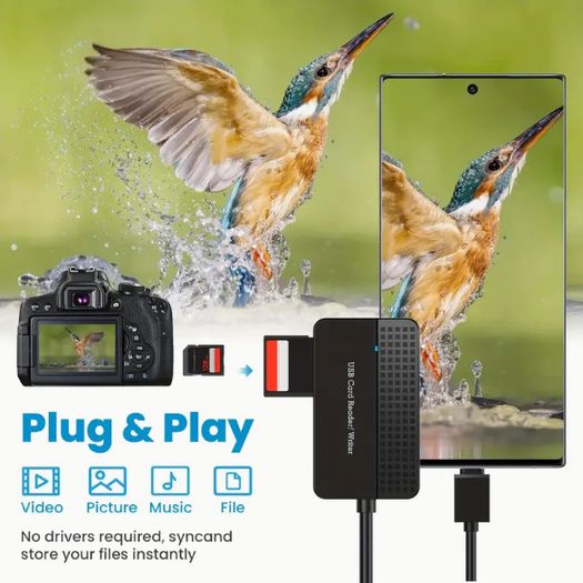 High-Speed 4-in-1 SD Card Reader with Dual USB 3.0 & USB-C CF Compact Flash