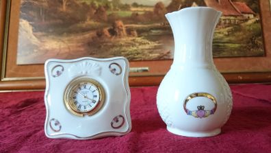 Donegal Parian China Claddagh Ring Clock And Vase Set Made In Ireland