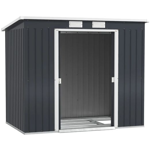 Storage shed with ventilation windows, sliding doors, galvanized steel, 213 x 130 x 172 cm, Dark gray