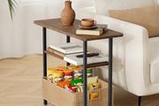 Sofa Side Table for Living Room, Narrow Side Table, 3-Tier End Table for Small Spaces with Wide Storage Tabletop, Slim Nightstand for Bedside, Bedroom, Couch, Rustic Brown