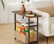 Sofa Side Table for Living Room, Narrow Side Table, 3-Tier End Table for Small Spaces with Wide Storage Tabletop, Slim Nightstand for Bedside, Bedroom, Couch, Rustic Brown