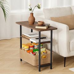 Sofa Side Table for Living Room, Narrow Side Table, 3-Tier End Table for Small Spaces with Wide Storage Tabletop, Slim Nightstand for Bedside, Bedroom, Couch, Rustic Brown