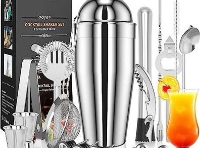 NEW SALE | New Cocktail Making Set, 17 Pieces Cocktail Shaker Set, Professional Cocktail Mixing Set, Cocktail Kit with 750ml Stainless Steel Shaker