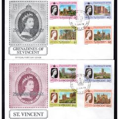 1978 St Vincent & The Grenadines of St Vincent 25th Anniversary of the Coronation of Queen Elizabeth II Pair of First Day Covers (FDC)