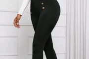 Brand New, Black High Waist button leggings, size 10-12