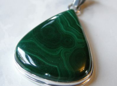 Large Modern Sterling Silver Malachite Teardrop Pendant 925 Hallmarked Birmingham 23.4g