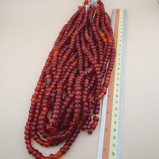 Vintage African Style Orange Red Glass Beads Strands 24 inches