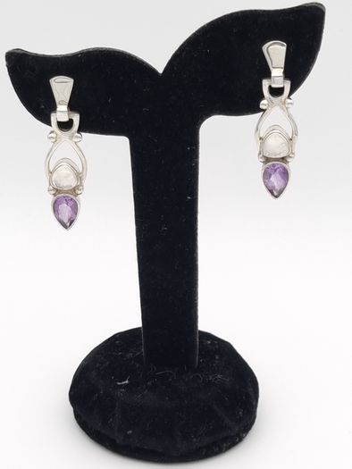 Vintage 925 Sterling Silver Moonstone Amethyst Earrings