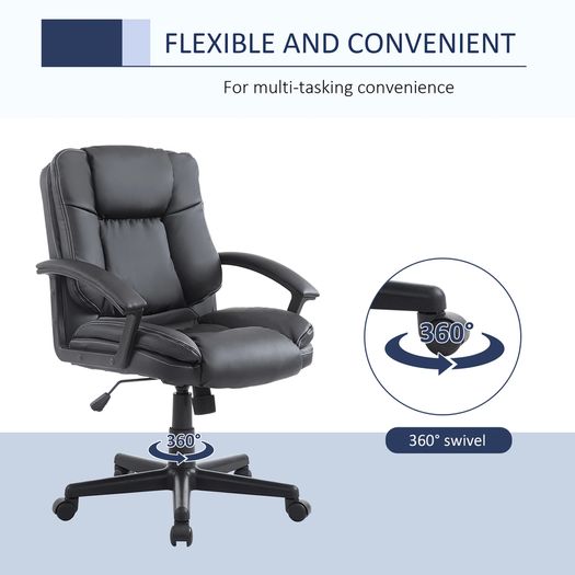 Mid Back Executive Office Chair - Faux Leather - Swivel Design - Black