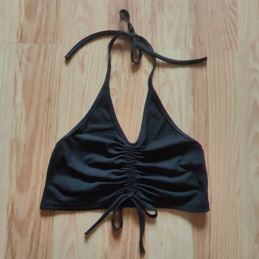 Black Cropped front ruched halter top, PINK VANILLA, Size 10