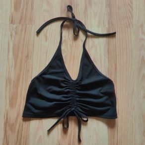 Black Cropped front ruched halter top, PINK VANILLA, Size 10