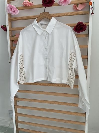 shirt bnwt white cropped shirt size 14 with crochet inserts