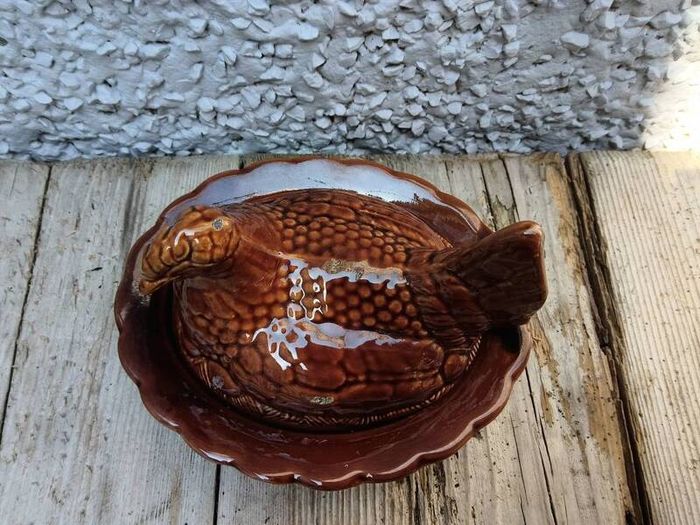vintage pate Terrine dish, chicken on nest ceramic dish