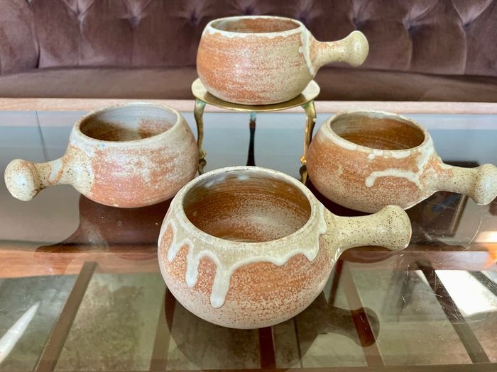 Rare Youghal Irish Studio Pottery Soup Bowls with Handles Japandi