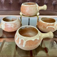 Rare Youghal Irish Studio Pottery Soup Bowls with Handles Japandi