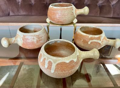 Rare Youghal Irish Studio Pottery Soup Bowls with Handles Japandi