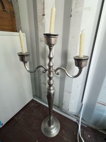 Large 77cm Silver-Tone 3-Light Candelabra/Floor Candle Holder