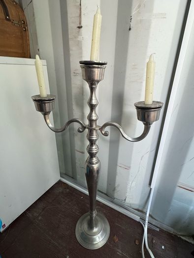 Large 77cm Silver-Tone 3-Light Candelabra/Floor Candle Holder