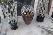 NewBridge Lattice Web Art Glass Vases, Price is for 1 only,  featuring a distinctive woven pattern and a contrasting dark base in Good Condition no chips or cracks Postage Available