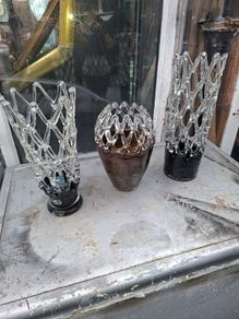 NewBridge Lattice Web Art Glass Vases, Price is for 1 only,  featuring a distinctive woven pattern and a contrasting dark base in Good Condition no chips or cracks Postage Available