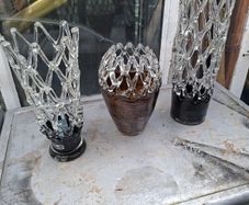 NewBridge Lattice Web Art Glass Vases, Price is for 1 only,  featuring a distinctive woven pattern and a contrasting dark base in Good Condition no chips or cracks Postage Available