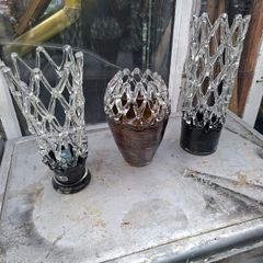 NewBridge Lattice Web Art Glass Vases, Price is for 1 only,  featuring a distinctive woven pattern and a contrasting dark base in Good Condition no chips or cracks Postage Available